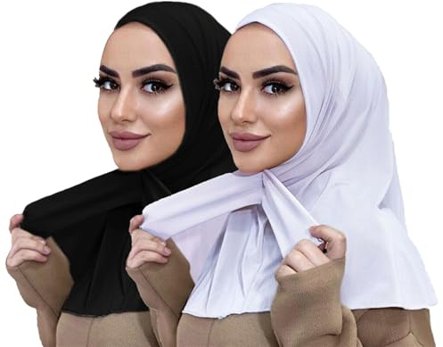 MOWEN 2 Stück Praktische Tasten-Hijab-Mütze aus Modal-Baumwolle, Einfarbig, Untertuch für Islamische Muslimische Mütze, Elastische Kopftuch-Mütze
