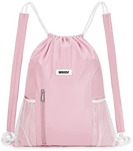 WANDF Kordelzug-Rucksack mit Schulterpolster, Sport-Gym-Rucksack mit Netztasche, Kordelzug-Rucksack für Damen und Herren (Rosa)