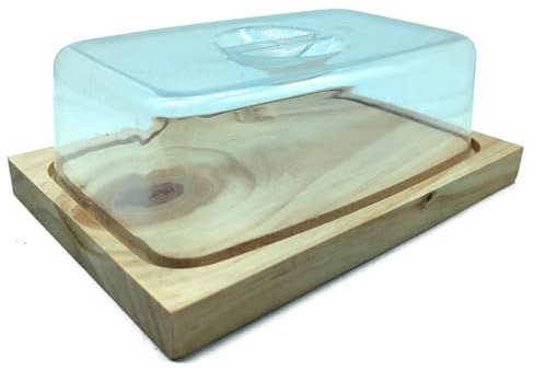 Acan Tradineur Cloche à fromage rectangulaire avec couvercle en méthacrylate, base en bois, pour le fromage, la charcuterie ou d'autres aliments, 7 x 19 x 12,5 cm