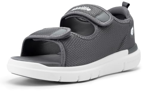 FitVille Men's Diabetic Sandals Extra Wide Edema Shoes with Adjustable Strap Wide Width Slippers for Swollen Feet Wide 11 UK Steel Grey