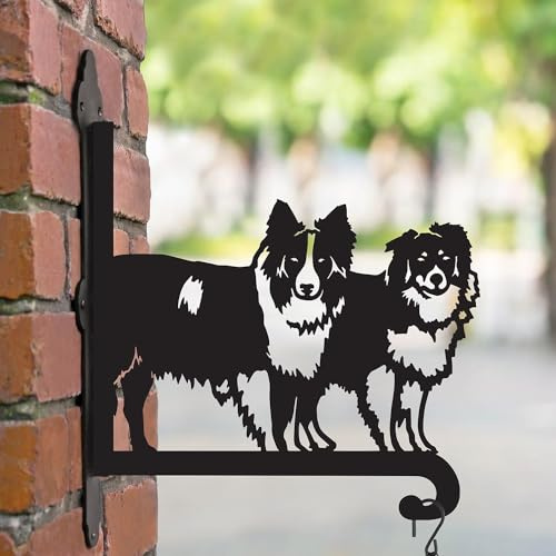 Black Country Metal Works Steel Border Collie Pair Hanging Basket Bracket
