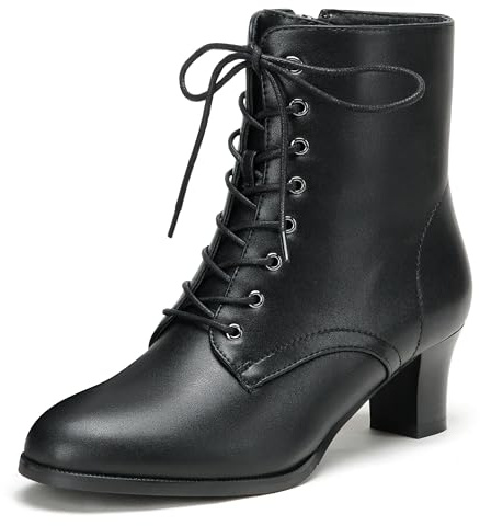 COOLCEPT Damen Vintage Viktorianisch Stiefel Schnüren Blockabsatz Ankle Stiefel 70s Steampunk Stiefeletten Reißverschluss Black Große 38
