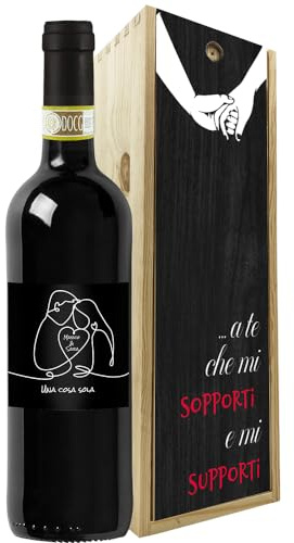 Regalo San Valentino - Bottiglia Chianti DOCG personalizzata e cassa legno - Idea regalo innamorati, anniversario di fidanzamento e di matrimonio (Innamorati, Mano nella Mano)