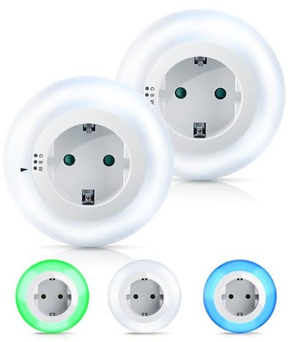 BRANDSON - 2 Stück LED Nachtlicht Steckdose - Orientierungslicht Nachtlampe - integrierter Helligkeitssensor und Dämmerungssensor - 3 Lichtfarben: Weiß Grün Blau - auch für Babys und Kinder
