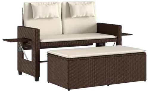 vidaXL Gartenbank, Bank mit Verstellbarer Rückenlehne, Gartengarnitur mit Kissen, Terrassenbank Gartensofa Gartenmöbel, Braun Poly Rattan