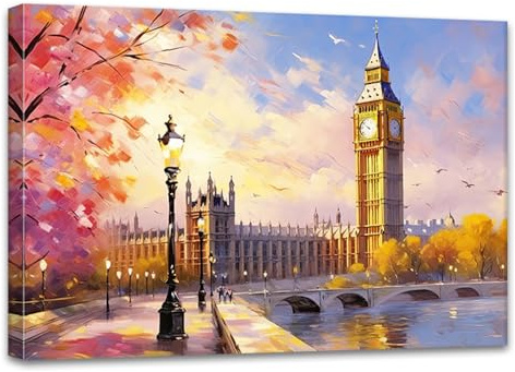 ZQQART Leinwandbild mit London Stadtszenerie Big Ben Bilddrucke abstrakte Stadtlandschaftsmalerei Schlafzimmer Büro Wanddekoration gerahmt(Big Ben,40x60cm)
