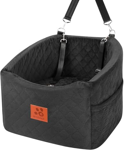 HEGGOOE Hunde Autositz für Kleine/Mittlere Hunde, Memory-Schaum Erhöhter Hundesitz Auto, Abnehmbar & Waschbarer Hundebett Auto mit Aufbewahrungstaschen und Sicherheitsleinen