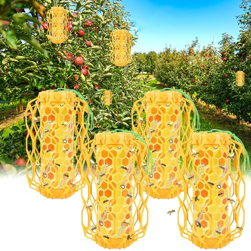 Sancodee 2 Pack Upgraded Wespenfalle Outdoor Hängen, Zimmermann Bienen- und Hornissenfänger, Wiederverwendbare gelbe Jackenfalle mit Köderreservoir, Bienenvernichter und Wespenfänger für draußen