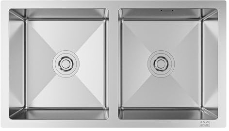 Évier de cuisine double bol INOX 80x45 + siphon