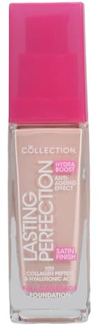 Collection Cosmetics Lasting Perfection Satin Foundation, Full Coverage, with Hyaluronic Acid, 1C Rose Porcelain Cool 27ml