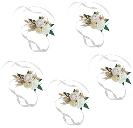 Zgehnao Handgelenk-Ansteckblumen, 5 Stück, Rosen-Ansteckblumen, künstliche Rose, Knopflochblume für Bräutigam und Braut, Hochzeit, Party, Abschlussball, Anzug-Dekorationen