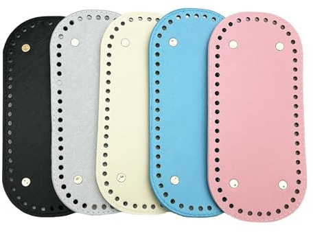 Bliceon 5 Stück PU-Leder-Taschen-Unterlagen zum Häkeln, 22 x 10 cm lang, oval, mit Löchern für Handtaschen, Tragetaschen, Schultertaschen und Crossbody-Taschen – DIY Handwerk