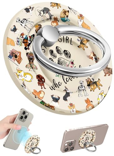 SurgeCraft Phone Ring Holder Compatible with MagSafe - Magnetic Phone Grip for Women Girls Cute Girly Kawaii Dogs Adjustable Finger Ring Grip Stand Accessories for iPhone 16 15 14 13 Pro Max/Pro/Plus