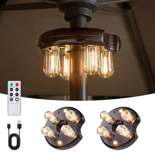 OPOIRA Donut Outdoor-Terrassenschirm-Licht mit Fernbedienung, wiederaufladbar und batteriebetriebenes Stangenlicht für Regenschirm, kabellos, Helligkeit dimmbar und Timer, Schokoladenbraun (2 Stück)