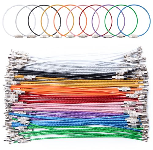Sixfolo Tråd nyckelring kabel 100 stycken 15 cm nyckeltråd rostfritt stål färgglad nyckelring vajer multifunktionell nyckelring stor med vridlås för bagagelappar, 10 färger