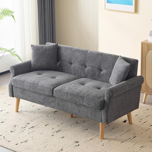 Gegtuon Divano a 2 Posti con Braccioli, Mobile Imbottito a 2 Posti Divanetto Salotto con Cuscini, Divanetto da Soggiorno con Schienale, Doppio Divani per Camera da Letto Ufficio, Chenille (Grigio)