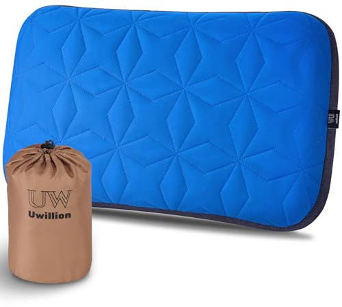 UWILLION Camping Pillow with Removable Cover Large Size 24 x 15 - Ultralight Inflatable Pillow for Camping Lightweight, Ergonomic and Washable for Camping, Hiking, and Travel Blue