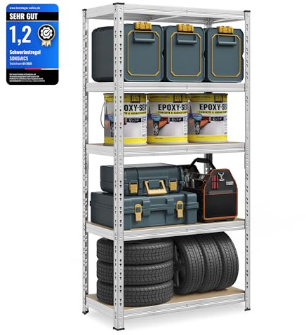 SONGMICS Schwerlastregal, 50 x 100 x 200 cm, bis 875 kg belastbar | Kellerregal, Schmetterling-Stecksystem, einfache Montage, verstellbare Ablagen, silbern, COZORY Kollektion GLR447E01