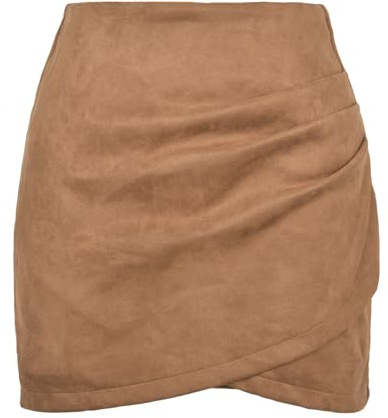 FUNSEED Jupe courte crayon de costume en daim stretch premium pour femme - Taille haute unie, M