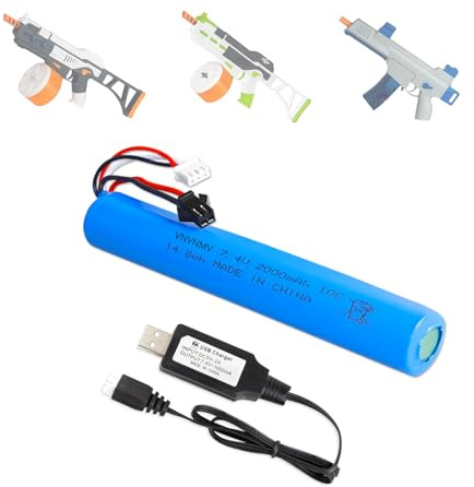 VNVNMV 7.4V 2000mAh Battery for Splatter Ball Gun Airsoft Gel Blaster,1 Pack Rechargeable Batteries with USB Charger Compatible with Splatrball SRB1200 400 400-SUB