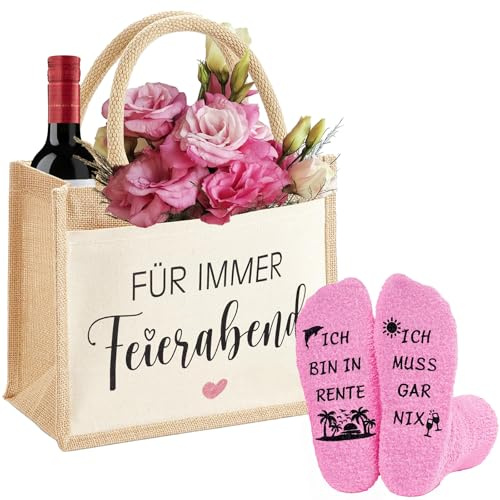 YYSWSAKY Renteneintritt Geschenk Frau Enthalten Socken Lustige Jutebeutel Ruhestand Geschenk für Frauen Rentner Geschenk Frau für Immer Feierabend