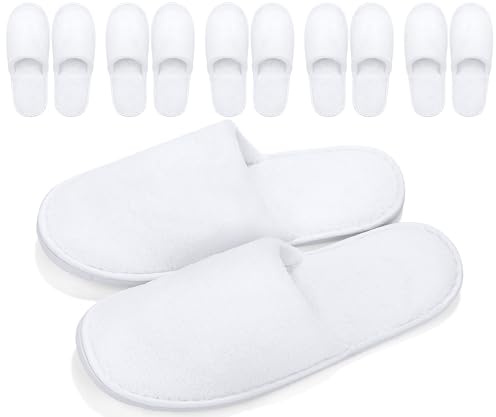 Vivantia 6 Pairs Disposable Spa Slippers Closed Toe Spa Slippers Coral Fleece Washable Towelling Hotel Slipper for Women Men Hotel Guest Home Party Traveling, White