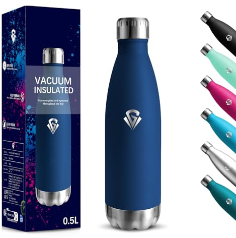 Gourde, 500 ml Sans BPA, Gourde Isotherme, 18/8 Acier Inoxydable, Bouteille Metal, Isolation Sous Vide à Double Paroi, Bouteille Acier Inoxydable pour École, Voyage, Randonnée bouteille - Bleu foncé