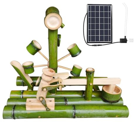 Fontana solare da giardino in bambù, 70 cm, con design indipendente, pannelli solari ecologici e pompa, per giardino zen fai da te, perfetta per interni ed esterni