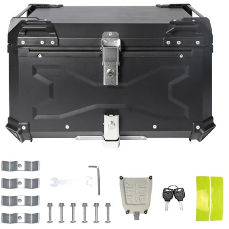 Topcase Motorrad, Topcase Universal für Motorrad, Topcase Aluminium Heckbox, Wasserdicht Top Box für Helm mit Sicherheitsschloss,Staubdicht und Diebstahlsicher, aus ABS-Kunststoff (Noir 65L)