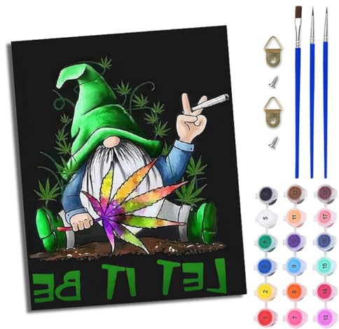 WJWWANG Paint by Numbers for Adults 16x20 inch DIY Paint by Numbers Kits Garden Gnomes for Beginner on Canvas Oil Painting with Paint Brushes with Frame for Home Decoration