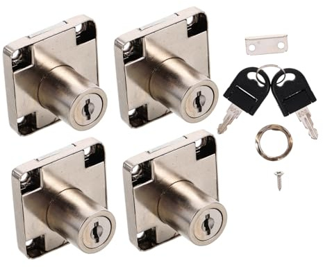 HOMSFOU 4 Sets Zinc Alloy Drawer Locks with Screws for Office Desk and Furniture Secure Filing Cabinet and Storage Door Locks for Home and Office Use