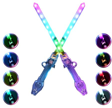 2 Piezas Sables Luminosos Recargables, Espada Laser 8 Colores Variables con Efectos de Sonido de Combate, Juguete de Sable Luminoso LED Retráctil para Cosplay, Fiestas en Samurai, Juguetes para Niños