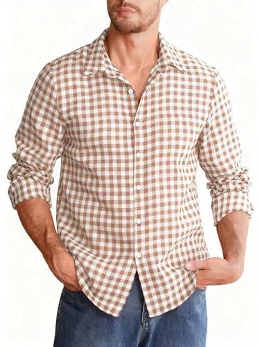 Halfword Chemise à carreaux pour homme à manches longues - Trachtenhemden - Oktoberfest - Chemise à carreaux - Coton - Pour les loisirs - Respirante - Pour hommes, kaki, M