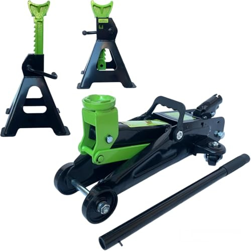 21 SHOP® KIT SET CRIC SOLLEVATORE 2.5T + 2 CAVALLETTI COLONNETTE SUPPORTI PER AUTO 2500KG CRICK IDRAULICO A CARRELLO