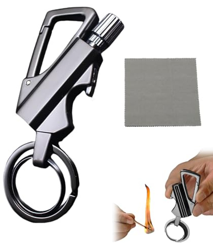 Permanent Match Infinity Lighter with Multitool Keychain, Keychains Bottle Opener, Waterproof Matches, Reusable Keychain Lighter, for Outdoor Survival, Hiking, Camping Gifts for Men (Black)