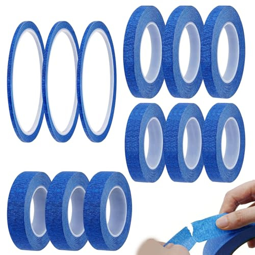 Marnovest 12 Rolls Blue Masking Tape, Premium Painters Tape 3mm/8mm/12mm/15mm Widex22 Yard for Decorating and Art