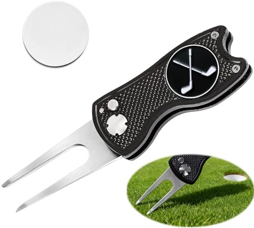 Adhere Golf Divot Tool & Golf Ball Markers Set with A strong Magnetic Hat Clips, Premium Golf Gift Pack