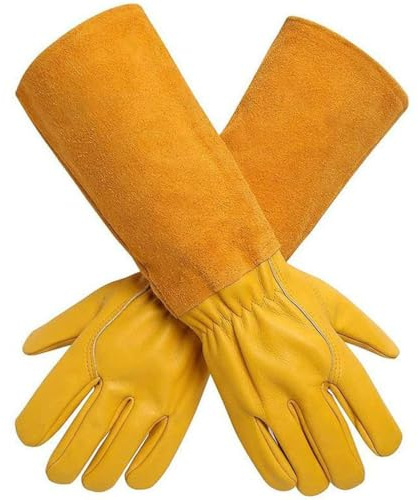HODUP Leder Rosenhandschuhe Lange Gartenhandschuhe Dornenfest Unisex | Aus atmungsaktivem Rindsleder mit Unterarmschutz. Ideal für Gartenarbeit, Rosenschnitt und Haushaltsaufgaben