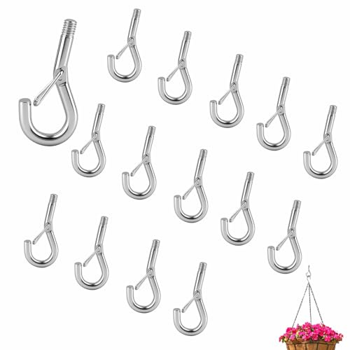 15 Piezas Ganchos de Tornillo de Acero Inoxidable M4 Gancho de Rosca | con Hebilla de Seguridad Ganchos de Techo para Cestas de Plantas Casas de Pájaros Juegos de Luces