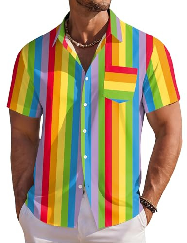VVNTY Pride skjorta herr HGBTQ regnbåge button down skjorta sommar gay HGBT party kortärmad topp