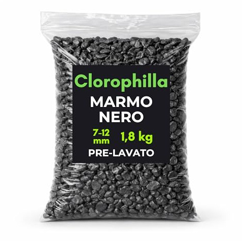 Clorophilla Ghiaia Nera Decorativa 7–12 mm Pre-Lavata, Sassolini in Pietra Naturale per Vasi, Piante, Terrari e Giardino, Ideale per Drenaggio e Copertura Decorativa (NERO 1,8 KG)