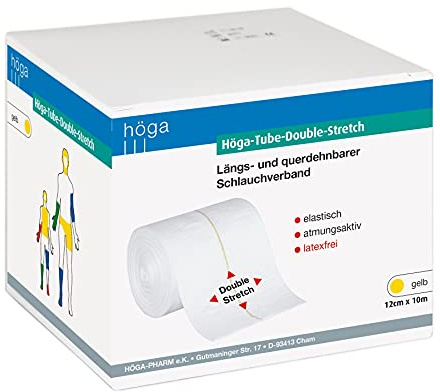Höga Pharm Tube-Double Stretch längd-och tvärtöjbart rörband, gul 12 cm x 10 m, elastisk, andas, latexfri, 1-pack (1 x 1 styck)