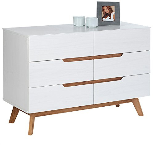 IDIMEX Sideboard Schubladenkommode in nordischen Design, Anrichte mit 6 Schubladen im skandinavischen Design, Kiefer massiv, weiß lackiert