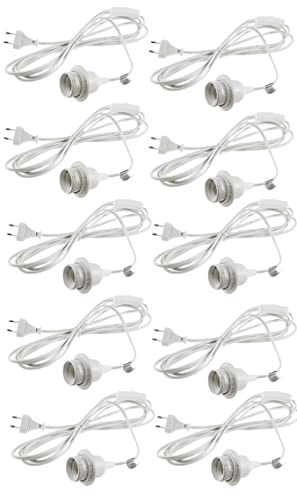 ChiliTec E27 Lampenfassung mit Schalter Fassung mit 3,4m Kabel - Schnurschalter Lampenaufhängung für Lampenschirm Papier Leuchten Stern Lampen 10 Stück Weiß