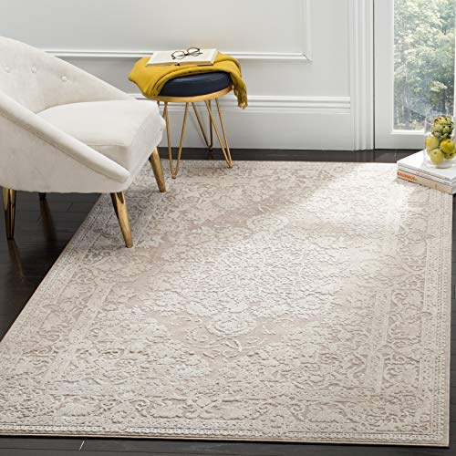 SAFAVIEH Zeitgenössische Teppich für Wohnzimmer, Esszimmer, Schlafzimmer - Reflection Collection, Kurzer Flor, Beige und Elfenbein, 160 x 160 cm