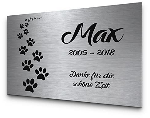 CHRISCK design Gedenkstein Grabstein aus V2A Edelstahl Grabplatte mit Gravur 30x20 cm Gedenktafel für Menschen oder Haustiere Hund Katze personalisiert Gedenkplatte Grabschmuck Andenken wetterfest