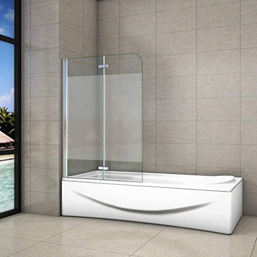 Parete Vasca 100x140cm Apribile verso Sinistro vetro 6mm Fascia Opaca | Anticalcare, Trasparente Vetro Temperato 6mm, Apribile Montaggio Sinistro, Fascia Centrale