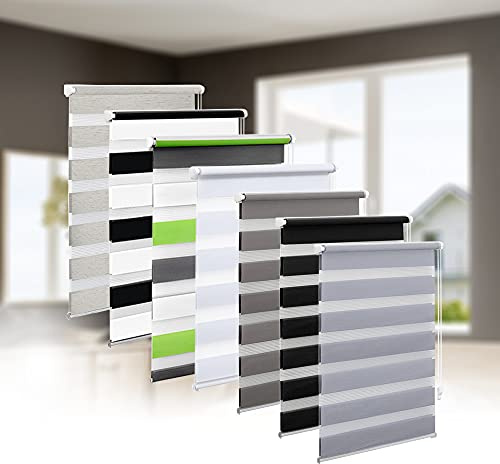 Eurohome Doppelrollo Klemmfix ohne Bohren, Duo Rollo,75cm x 150cm (Stoffbreite 71 cm) Hellgrau Transparentes und undurchsichtiges Sichtschutz Rollo mit Klemmträgern für Fenster und Türen