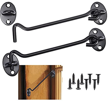 LIYUABU Gancio e occhiello in acciaio inox da 15,2 cm, confezione da 2, nero, stile moderno, facile da installare, per fissare porte interne o finestre
