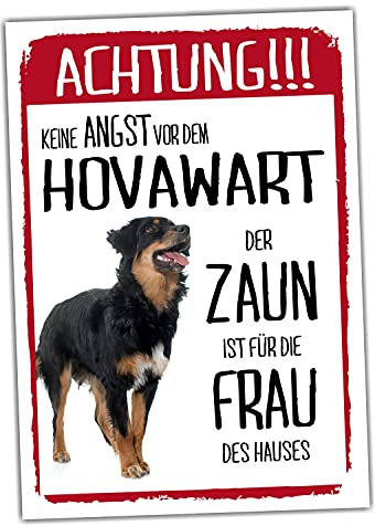 Hovawart Dog Schild Achtung Zaun Frau Spruch Türschild Hundeschild Warnschild Geschenkidee lustiger Spruch Hundemotiv Aluminium Wetterfestes Hundeschild